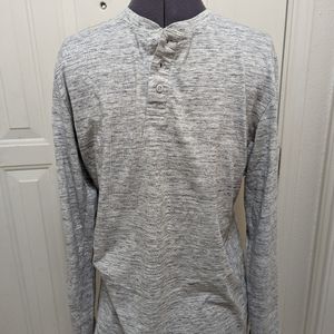👍Hanes Men's Long Sleeve Shirt Half Front Closure M Size Gray Color